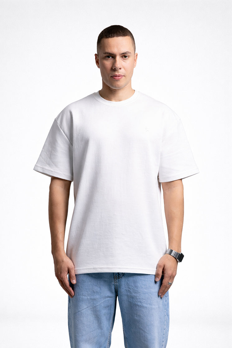 3003 Oversize Bisiklet Yaka Beyaz