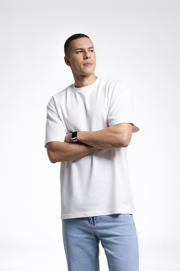 3003 Oversize Bisiklet Yaka Beyaz